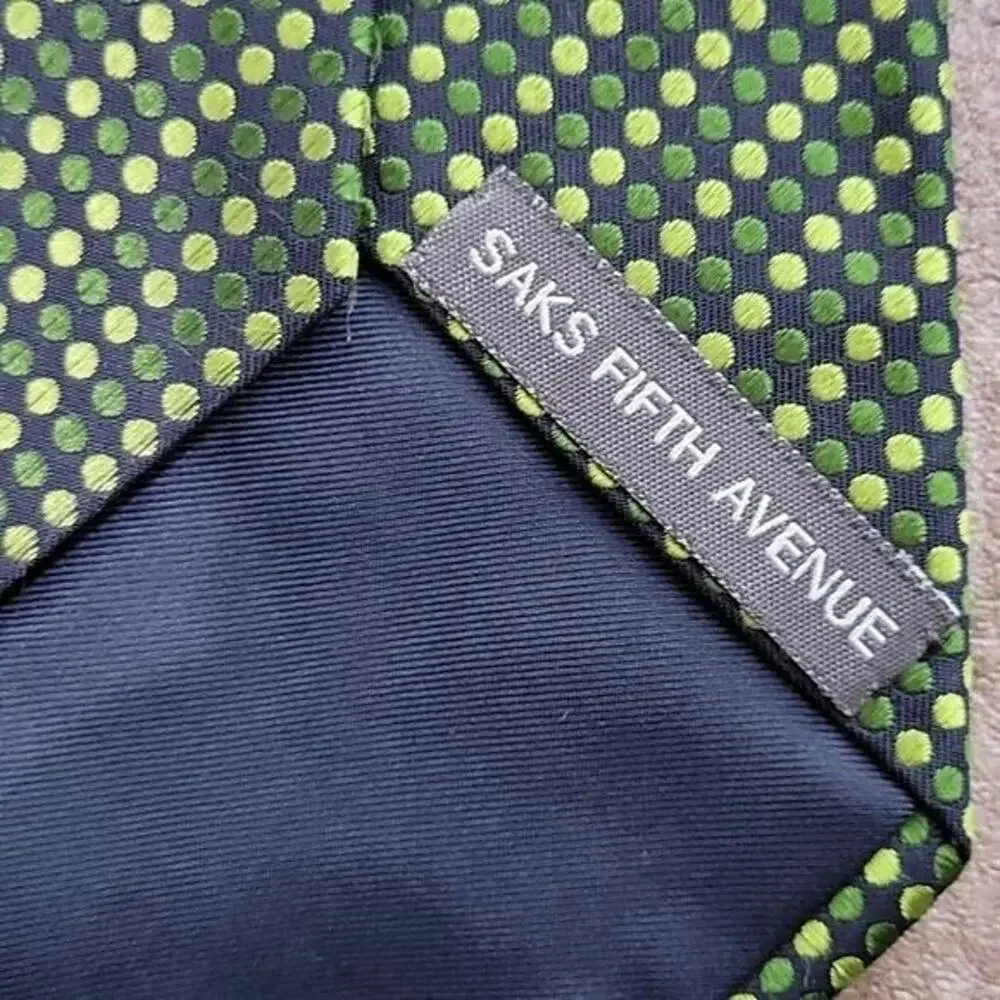Saks Fifth Avenue two-tone green Polka Dot 100% silk necktie